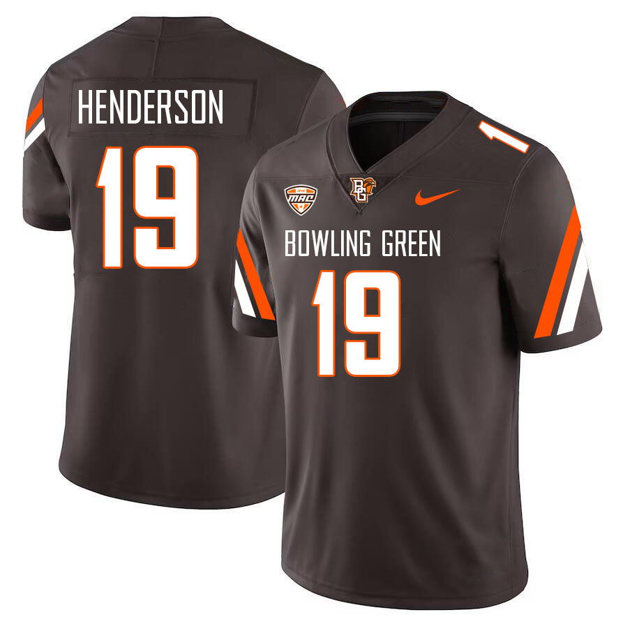 Men #19 John Henderson Bowling Green Falcons College Football Jerseys Stitched-Brown